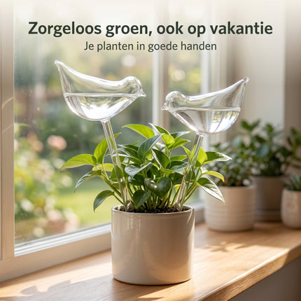 Cheqo® Planten Watergever Glazen Vogel Set van 2 - Lifestyle