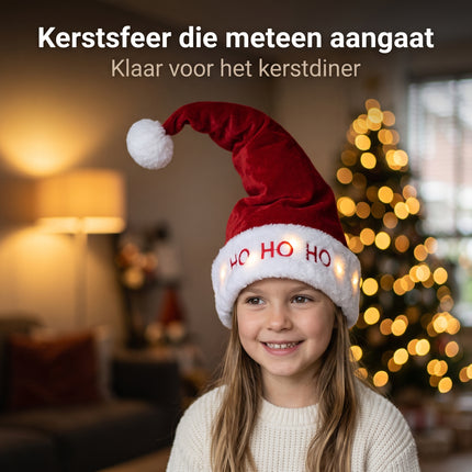 infographic-4: Kinder kerstmuts met lichtjes en veer