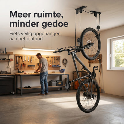 Cheqo® Fietslift Fiets Ophangsysteem voor Plafond - Lifestyle