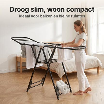 Cheqo® Wasrek Inklapbaar Zwart Metaal - Lifestyle