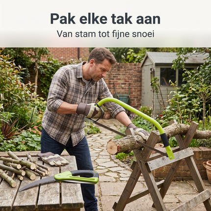 infographic-4: Cheqo takkenzaag set van 2 beugelzaag snoeizaag groen
