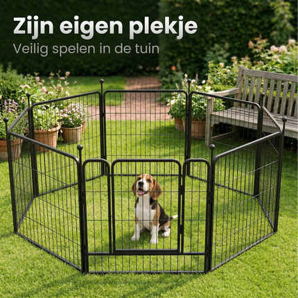 Cheqo® Hondenren 8 Panelen Zwart - Lifestyle