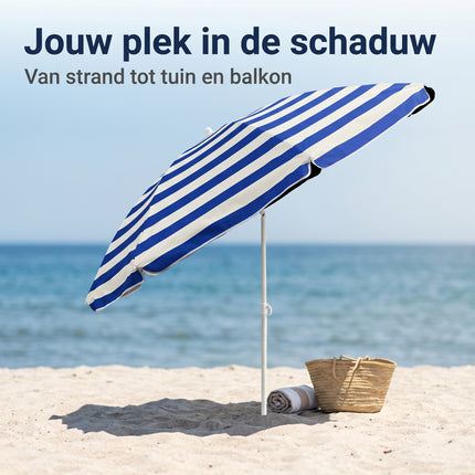 Cheqo Strandparasol Blauw/Wit Gestreept - Lifestyle