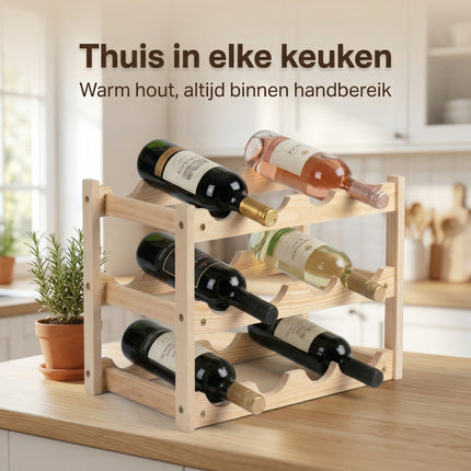 Cheqo® Wijnrek Hout voor 12 Flessen - Lifestyle