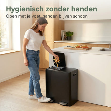 Cheqo Pedaalemmer Set van 2 - Duo Prullenbak 2x30L Mat Zwart - Lifestyle