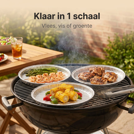 Cheqo® BBQ Grillschalen Set van 3 - 35 cm Aluminium - Lifestyle