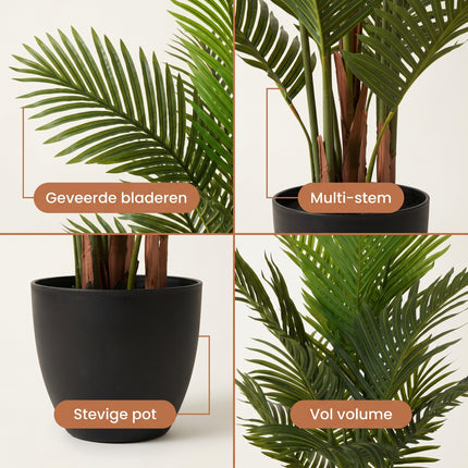 Cheqo® Kunstpalm - Kunstplant Palm - Nepplant - Kunstplanten voor Binnen - Neppalm - Areca Palm - Palmboom - Grote Kunstplant - Woonkamer Decoratie - Kunst Palmboom - Tropische Plant - Groen - Kantoor - Slaapkamer - Balkon - Detail Split