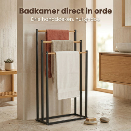 Cheqo® Handdoekrek Bamboe Zwart 45x23x85cm - Lifestyle