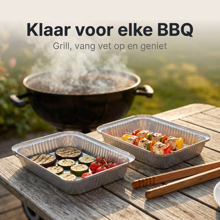 Cheqo® Grillschalen Set van 5 - BBQ Aluminium Barbecue Schalen - Wegwerpschalen - Grillbakjes - Lekbakken - Stoombakje - Oven - Airfryer - Vetopvangbakjes - Bereidingsbakjes - Aluminiumfolie Bakjes - Barbecue Accessoires