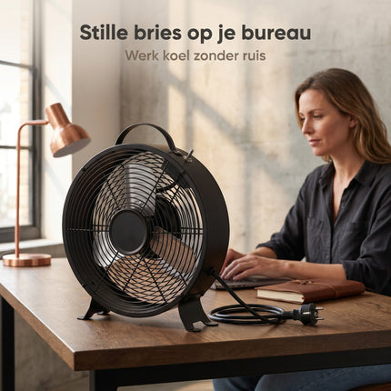 Cheqo® Tafelventilator Zwart Retro 26 cm - Lifestyle