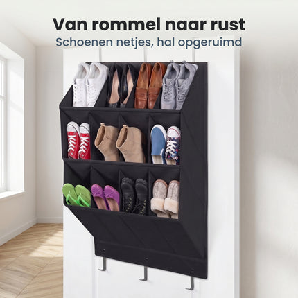Cheqo® Schoenenorganizer Hangend voor aan de Deur - 12 vakken voor 6 paar schoenen - zwart - Lifestyle