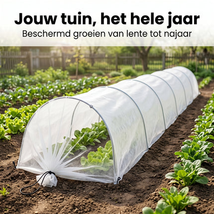 Cheqo® Kweektunnel Fleece - Plantentunnel - Tuintunnel - Groeitunnel met Bogen - Vliesdoek voor Moestuin - Plantbeschermingstunnel - Vorstbescherming - Winterbescherming - Gewasbescherming - Tunnelkas - Kweekkas Tunnel voor Tuin - Lifestyle