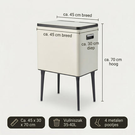 Cheqo® Prullenbak op Pootjes - Afvalbak 35 Liter - Specs