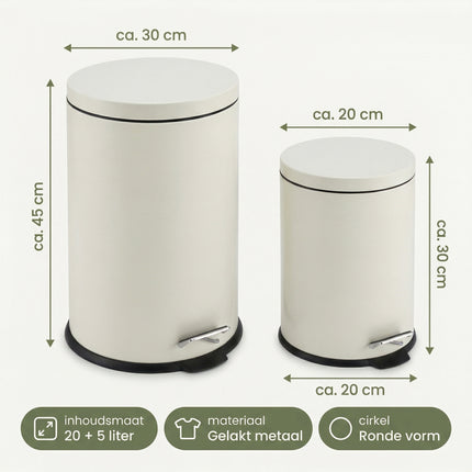Cheqo® Pedaalemmer Set van 2 - Crème - Specs