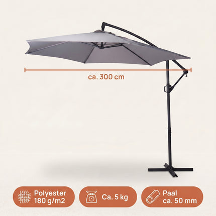 Cheqo® Zweefparasol 300 cm Grijs - Specs
