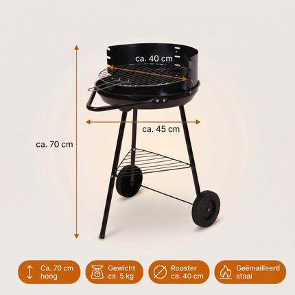 Cheqo® Houtskoolbarbecue 43x70 cm Zwart - Specs