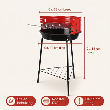 Cheqo® Houtskoolbarbecue 33x32x55 cm Zwart/Rood - Specs