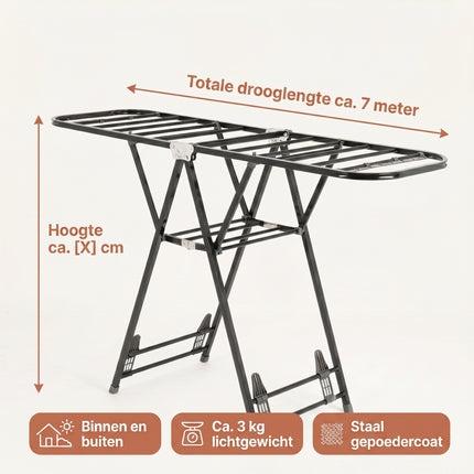 Cheqo® Wasrek Inklapbaar Zwart Metaal - Specs