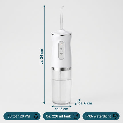 infographic-5: Cheqo waterflosser monddouche elektrisch draadloos oplaadbaar flosapparaat