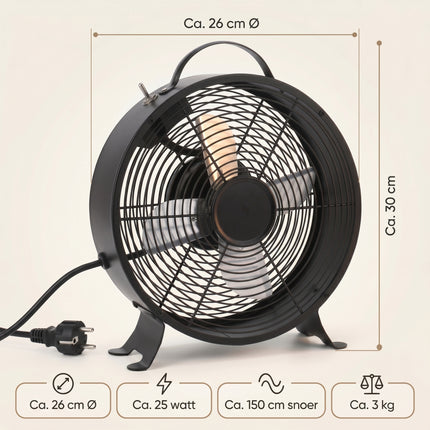 Cheqo® Tafelventilator Zwart Retro 26 cm - Specs