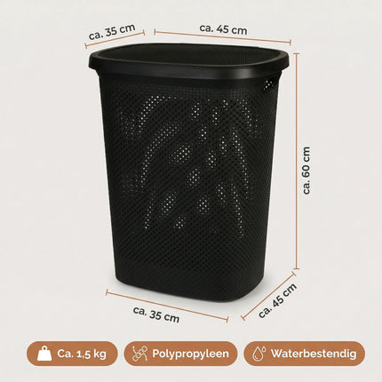 Cheqo Wasmand met Deksel 60L Zwart - Specs