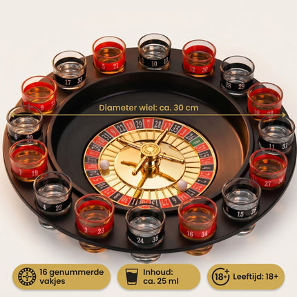Cheqo® Roulette Drankspel Set van 16 - Specs