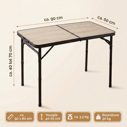 Cheqo® Campingtafel 90x60 cm Hoogte Verstelbaar - Specs
