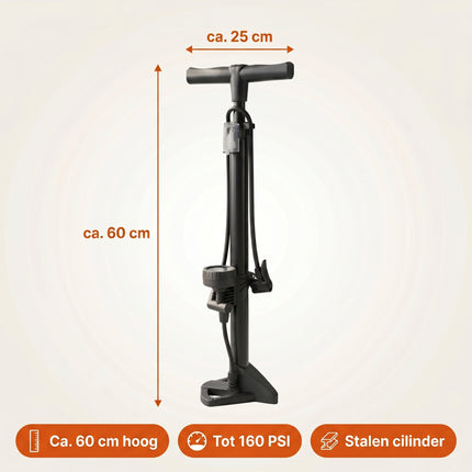 Cheqo® Fietspomp Staand met Manometer en Drukmeter - Specs