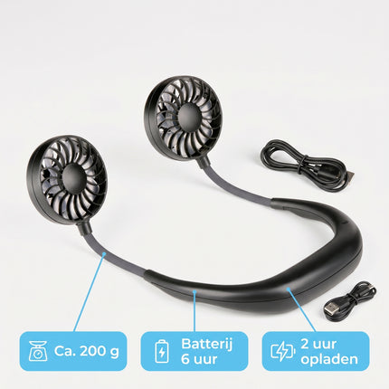 Cheqo® Nekventilator - Draagbare Ventilator - Halsventilator - Handsfree - USB Oplaadbaar - Specs