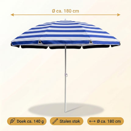 Cheqo Strandparasol Blauw/Wit Gestreept - Specs