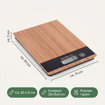 Cheqo® Digitale Keukenweegschaal Bamboe - Specs