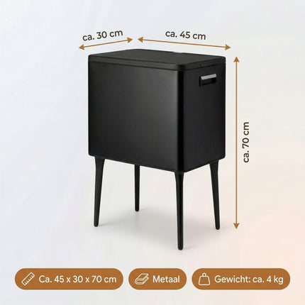 Cheqo® Prullenbak op Pootjes - Afvalbak 35 Liter - Specs