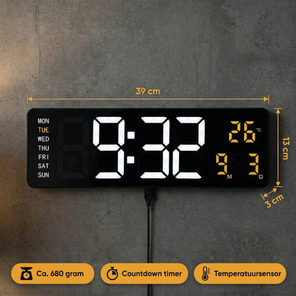 Cheqo® Digitale Wandklok met Groot Display - Specs