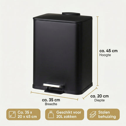 Cheqo® Pedaalemmer 20L Mat Zwart - Specs
