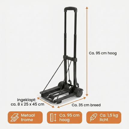 Cheqo® Opvouwbare Steekwagen - Transporttrolley - Inklapbare Steekwagen met Telescopisch Handvat - Specs