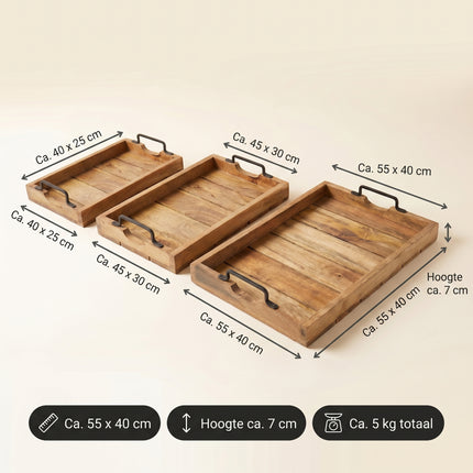 Cheqo® Dienblad Mangohout Set van 3 - Specs