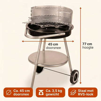 Cheqo® Houtskool Barbecue 47x77 cm Zwart/RVS - Specs