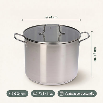 Cheqo® Soeppan RVS met Glazen Deksel - Specs