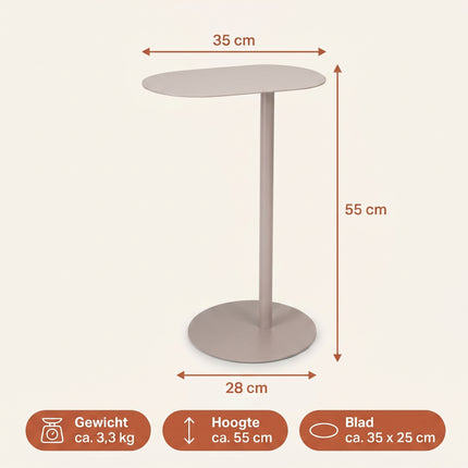 Cheqo® Bijzettafel van Metaal - Sidetable - Zand - Industrieel Design - Specs