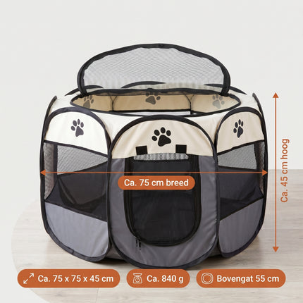 Cheqo® Puppyren Opvouwbaar - Hondenren - Konijnenren - Draagtas (ca. 75 x ca. 75 x ca. 45 cm) - Specs