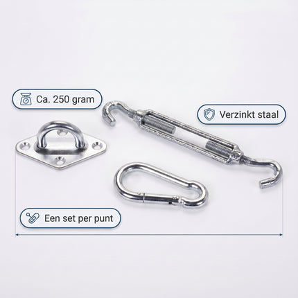 Cheqo Schaduwdoek Bevestigingsset Set van 3 - Specs