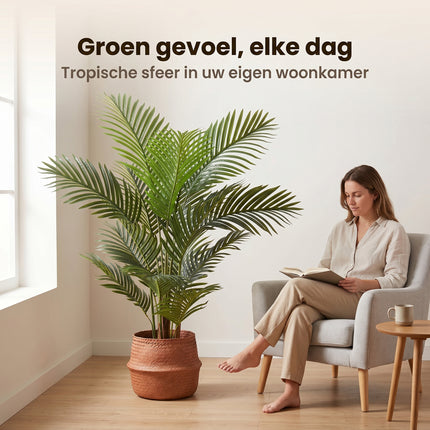 Cheqo® Kunstpalm - Kunstplant Palm - Nepplant - Kunstplanten voor Binnen - Neppalm - Areca Palm - Palmboom - Grote Kunstplant - Woonkamer Decoratie - Kunst Palmboom - Tropische Plant - Groen - Kantoor - Slaapkamer - Balkon - Lifestyle