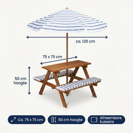 Cheqo® Picknicktafel voor Kinderen met Parasol - Specs