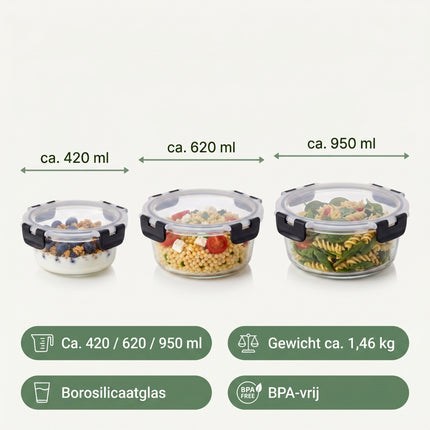 Cheqo Meal Prep Bakjes Set van 3 - Specs