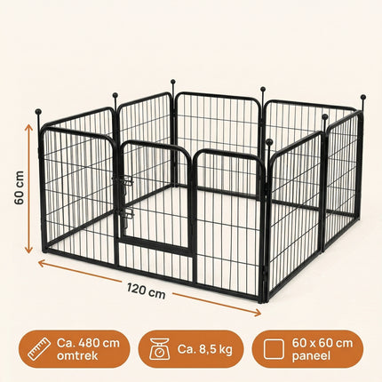Cheqo® Hondenren 8 Panelen Zwart - Specs