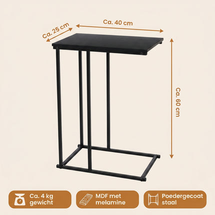 Cheqo® Bijzettafel C-vorm Zwart - Specs
