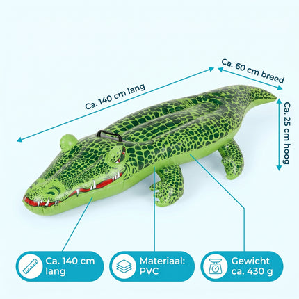 Cheqo® Opblaasbare Krokodil - Ride-On Krokodil - Pool Float - Zwembad Speelgoed - Specs