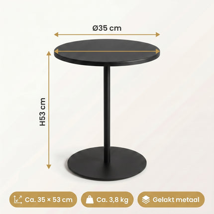 Cheqo® Bijzettafel Rond Zwart - Metaal - Woonkamer - Sidetable - Industrieel - Specs
