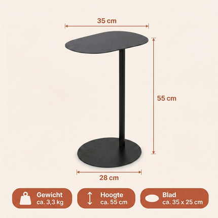 Cheqo® Bijzettafel Zwart - Metalen Sidetable - Industrieel Design - Specs