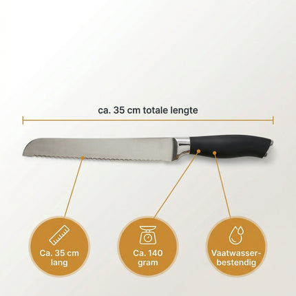 Cheqo® Broodmes Gekarteld RVS/Zwart - Specs